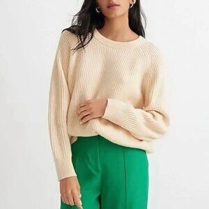 J. Crew Ribbed Cashmere Oversized Crewneck Sweater in Buttercream | Size M